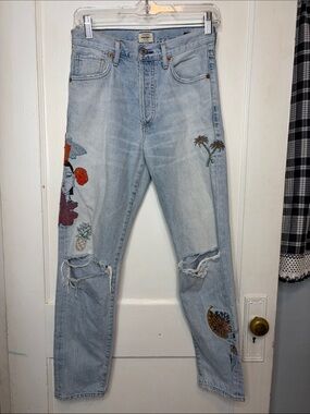 Citizens Of Humanity Liya Light Blue High-Rise Crop Jeans Vintage Embroidered 24